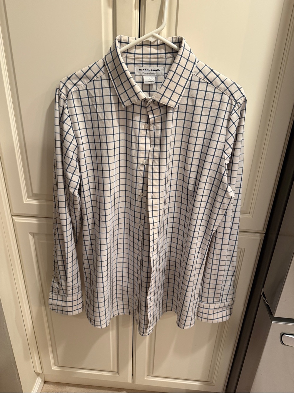 Mizzen+Main White Dress Shirt with Blue Windowpane